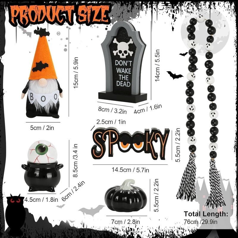 SYNCVIBE Halloween Decorations 6PCS Tiered Tray Decor, Cute Tabletop Halloween Decor for Home Tray Shelf Fireplace Mantel Office Desk Halloween Table Centerpieces Farmhouse Rustic Spooky Wood Signs - Image 5